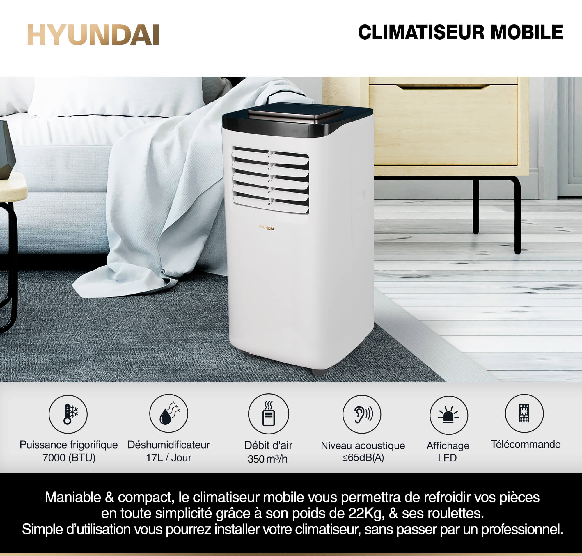 Climatiseur Mobile Hyundai Hy Clm Kr Btu Classe A Bluetech